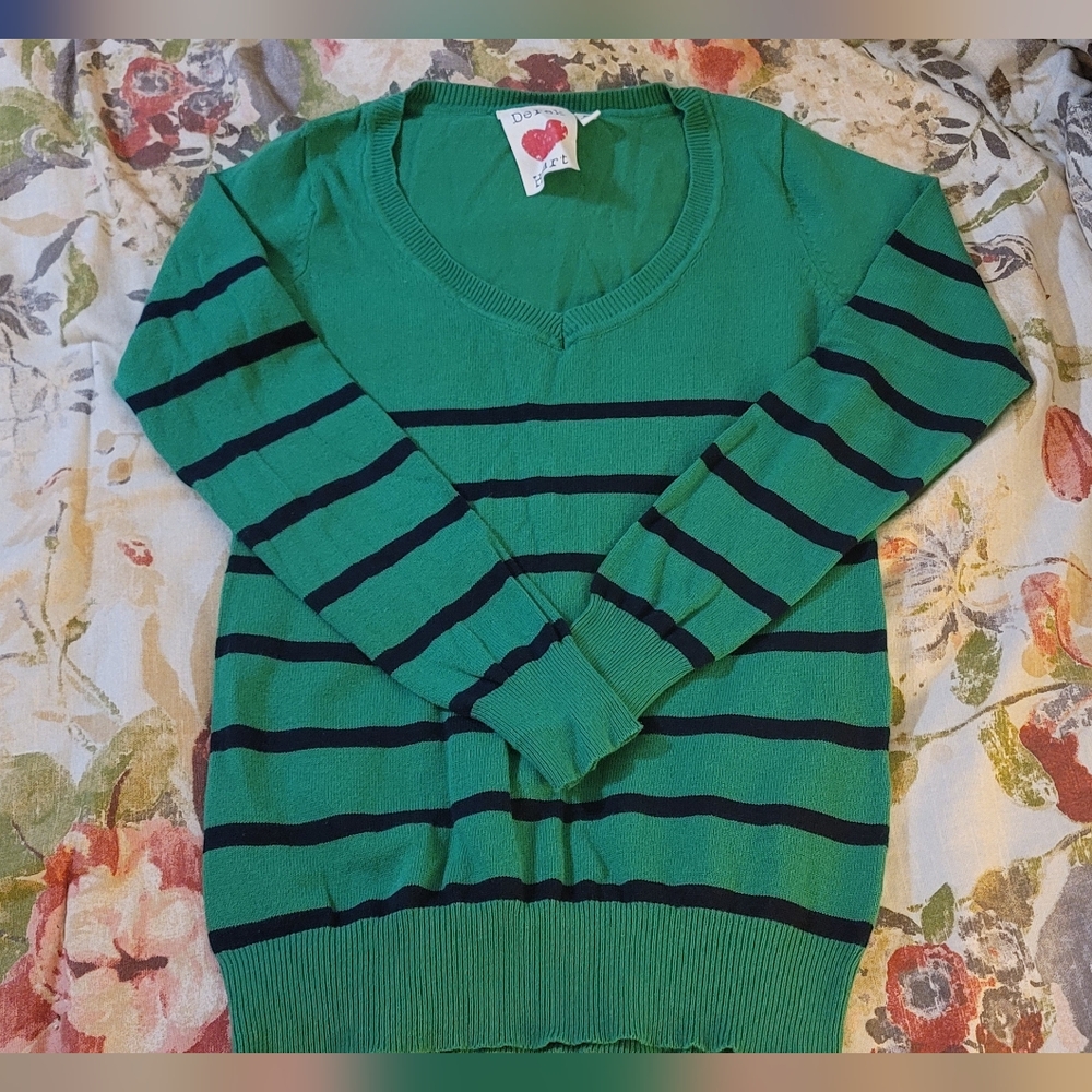 Derek Heart Green and Black Striped Sweater Skirt Set